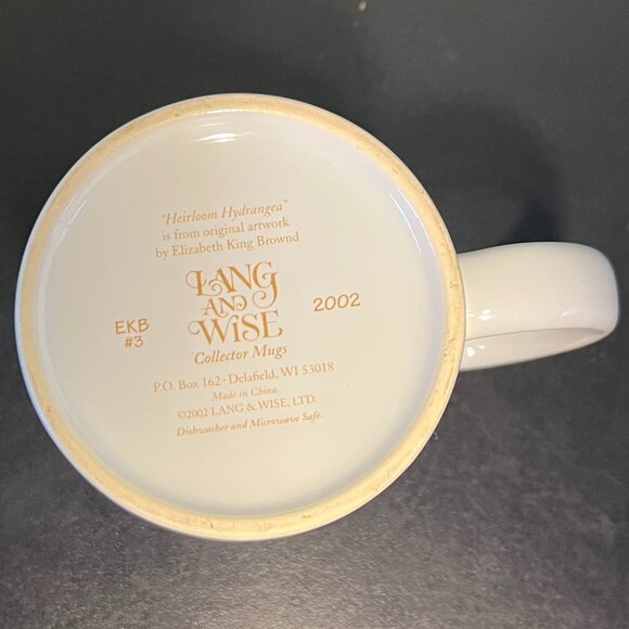 Vintage LANG and WISE Heirloom Hydrangea Mug w/ Art by Elizabeth King Brownd - Picture 8 of 9